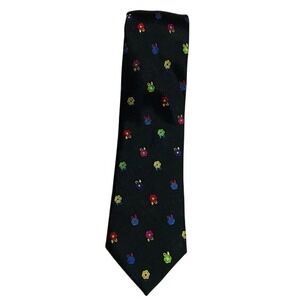 Bugatchi Mens Silk Tie Black Multi-Color Floral Embroidered Made in Italy